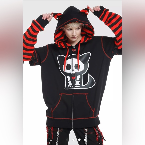 Skelanimals Kit the Cat Striped Women Hoodie Size M - Picture 1 of 16